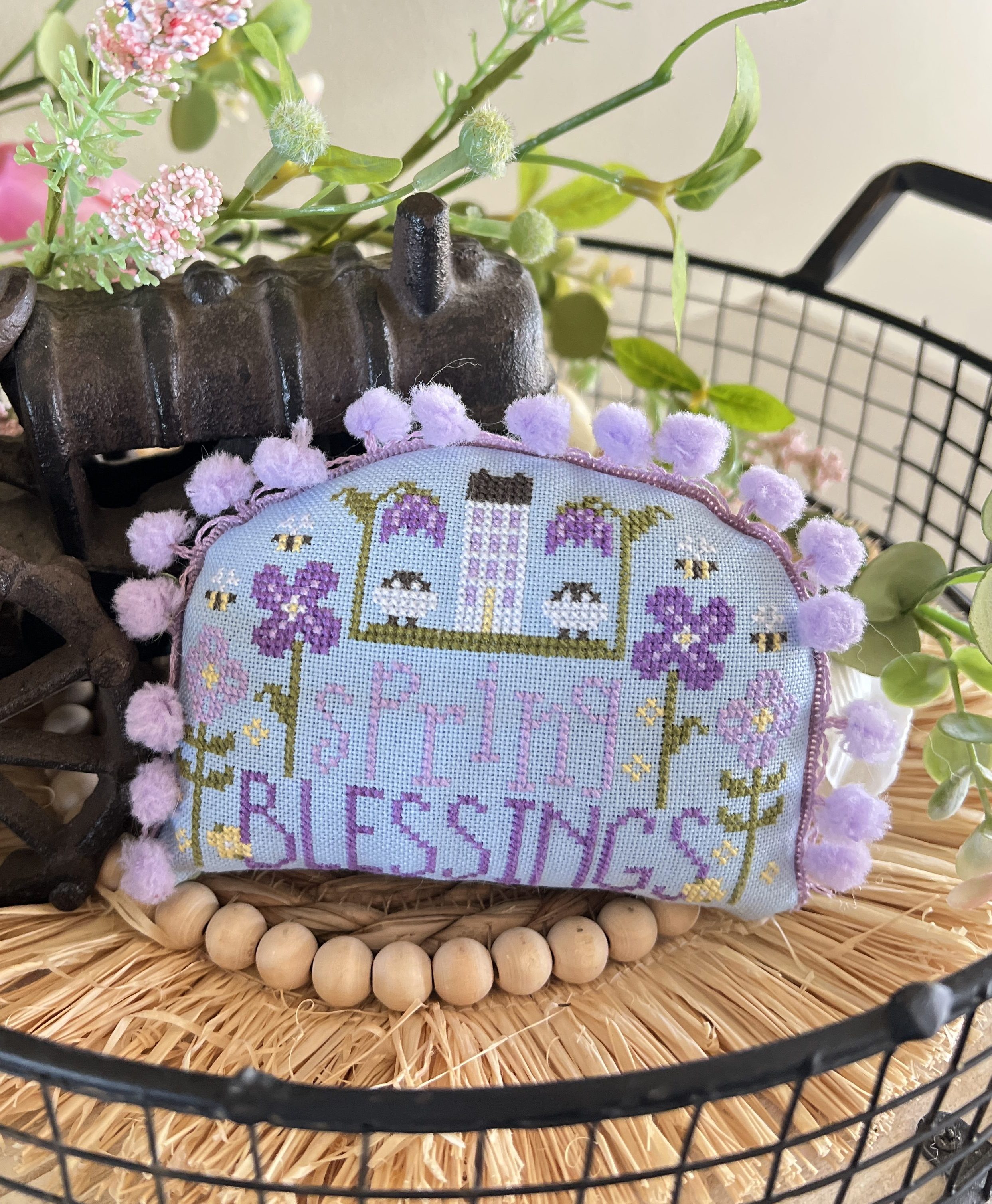 Spring Blessings by Primrose Cottage Stitches | Pillow Cross Stitch Finish